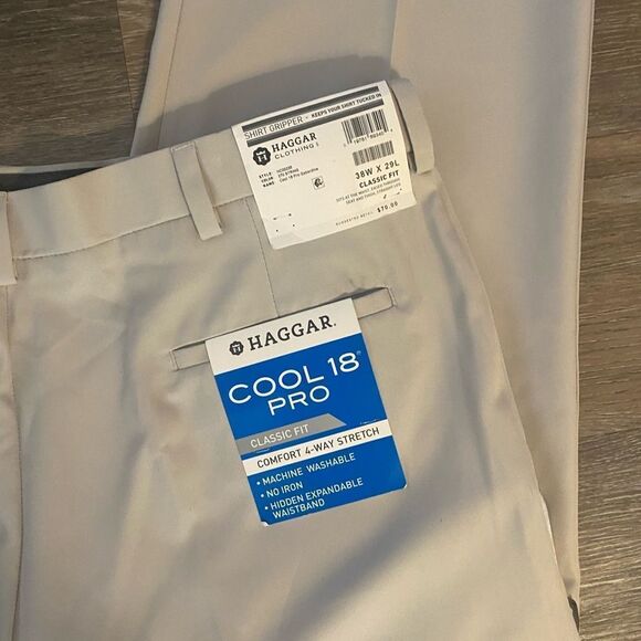NWT Mens Haggar Cool 18 Pro Classic Fit Pants Tan Sz 38x29L - Picture 5 of 8